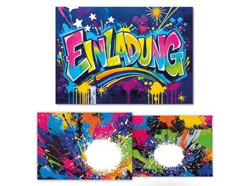 8 Einladungskarten inkl. 8 Umschläge zum Kindergeburtstag Graffiti Mädchen Junge Kinder coole bunte Einladungen Geburtstag Geburtstagseinladungen Kids 8 Einladungskarten inkl. 8 Umschläge zum Kindergeburtstag Graffiti Mädchen Junge Kinder coole bunte Einladungen Geburtstag Geburtstagseinladungen Kids von Junaversum