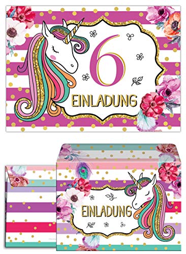Junaversum 12 Einladungskarten incl. 12 Umschläge zum 6. Kindergeburtstag Mädchen Einhorn Unicorn Einladungen zum sechsten Geburtstag sechste Junaversum 12 Einladungskarten incl. 12 Umschläge zum 6. Kindergeburtstag Mädchen Einhorn Unicorn Einladungen zum sechsten Geburtstag sechste von Junaversum