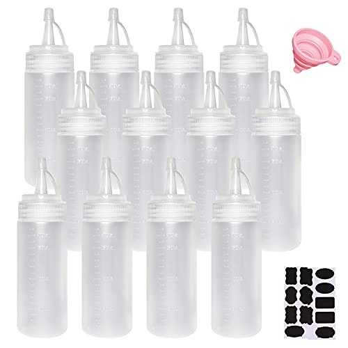 Juncture 12 Stück 200 ml (6.7 oz) Squeeze Flasche, Plastik Quetschflasche Mit Kappen, Squeeze Condiment Flaschen für Ketchup, Pigment Quetschflasche von Juncture