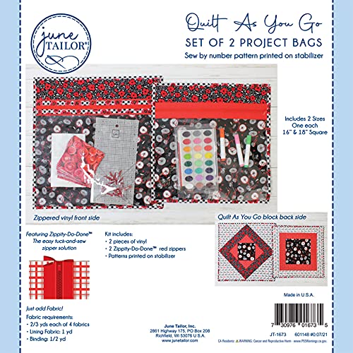 June Tailor Quilt As You Go Project Bag Kit-Red Zippity-Do-Done(TM) -JT1673 von June Tailor