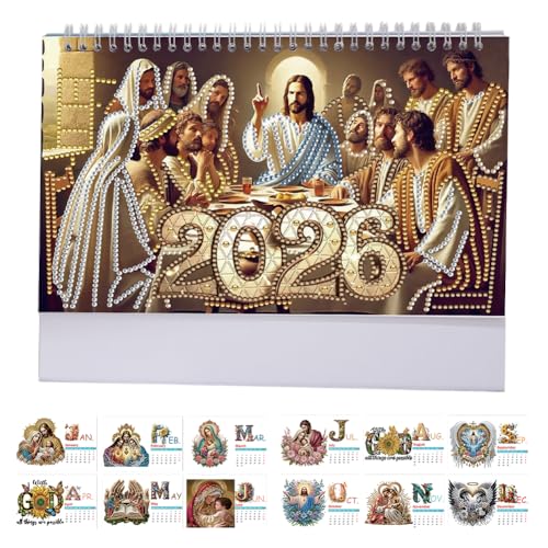 Diamond Art Painting 3D Kalender 2026 mit To-Do-Liste, DIY Diamond Malerei Stehender Schreibtischkalender Weihnachtsdekor, Monatlicher Flip Diamant Painting Kalender Ornament Zuhause Büro von Junerain