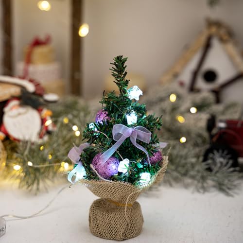 Junerain Mini Weihnachtsbaum mit Beleuchtung LED, 20cm Kleiner Weihnachts Baum Tisch Dekor Beleuchteter Christmas Tree Miniatur Weihnachtsdeko for Home Office Esstisch Desktop von Junerain