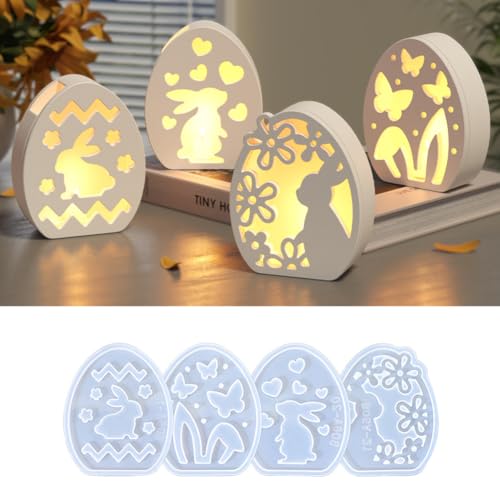Junerain Silikonformen Ostern, GießFormen Silikon Ostern, Osterei Hase Gipsformen DIY GießForm Silikonform Hase for DIY Osterdeko Frühlingsdeko von Junerain