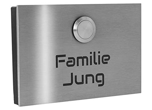 Jung Edelstahl Türklingel London1AG mit Gravur - V2A Edelstahl Aufputz Klingelschild - LED Klingeltaster - Klingelplatte 12x8 cm von Jung Edelstahl Design