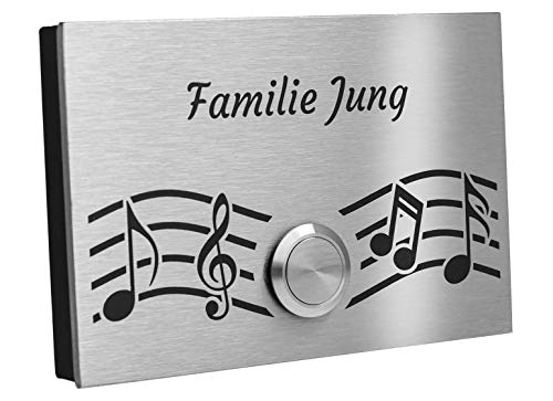 Aufputz Edelstahl Türklingel London1AG Motiv Musik1 Klingelschild 12x8 cm Klingeltaster mit oder ohne LED von Jung Edelstahl Design