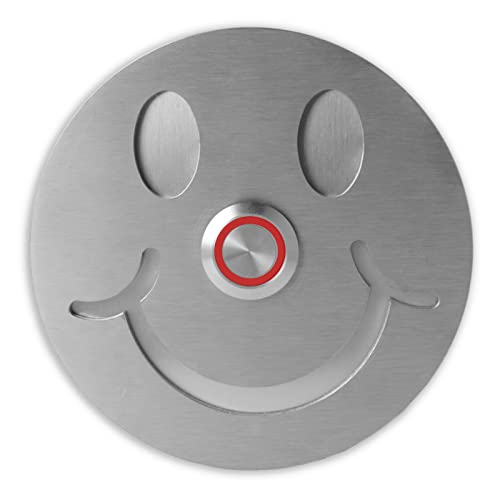Jung Edelstahl Design - Lustige Edelstahl Türklingel Smiley Klingelschild rund 10x10cm Klingeltaster mit LED Klingelplatte V2a Edelstahl geschliffen Smilie Klingel Haustür (rot) von Jung Edelstahl Design