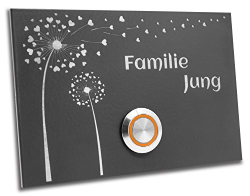 Edelstahl Klingelplatte London 008 Anthrazit Pulverbeschichtet mit Motiv Blume 120 X 80 X 3 mm V2A Edelstahl Gravur LED Taster (orange) Edelstahlklingel Haustürklingel Klingel Türklingel Klingelschild von Jung Edelstahl Design