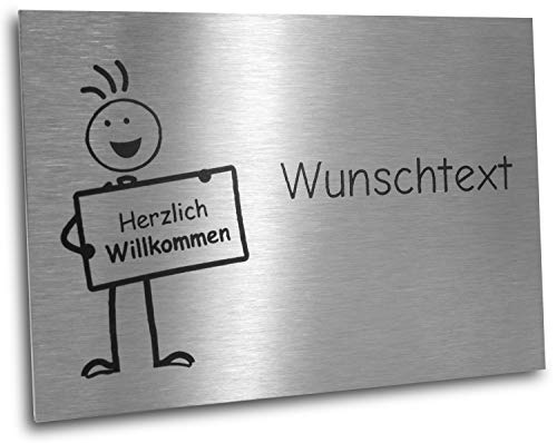 Jung Edelstahl Design® Türschild mit Motiv Männchen V2A Edelstahl 120 X 80 X 1,5 mm Lasergravur Wunschtext von Jung Edelstahl Design