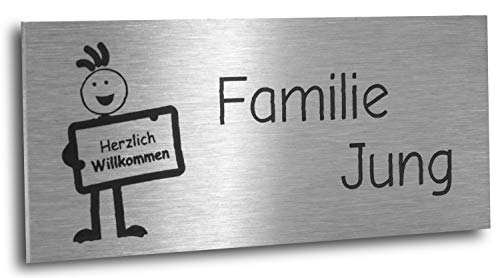 Jung Edelstahl Design® Türschild mit Motiv Männchen inklusive Wunschtext 80 X 35 mm von Jung Edelstahl Design