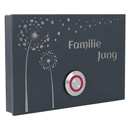 Jung Edelstahl Design Aufputz Türklingel anthrazit London2AG Motiv Pusteblume Haustürklingel anthrazit RAL 7016 pulverbeschichtet. Klingelschild 12x8 cm. Klingeltaster mit verschiedenen LED Farben. von Jung Edelstahl Design