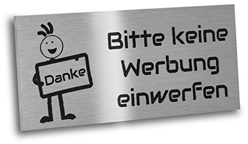 Jung-Edelstahl-Design Briefkastenschild aus V2A Edelstahl – „Bitte keine Werbung oder kostenlosen Zeitungen einwerfen“ – anthrazit oder weiß – pulverbeschichtet – verschiedene Größen (Silber) von Jung Edelstahl Design