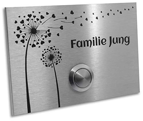 Jung Edelstahl Design Edelstahl Türklingel Klingelplatte London 002 mit Blume und LED Taster Gravur 120 X 80 X 3 mm Klingel Klingelschild (ohne LED) von Jung Edelstahl Design