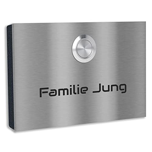 Jung Edelstahl Design Edelstahl Türklingel London 1 Klingelschild mit Gravur. Klingelplatte Aufputz oder Unterputz 12x8 cm. LED Klingeltaster in verschiedenen Farben(ohne LED) von Jung Edelstahl Design