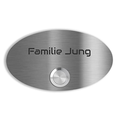 Jung Edelstahl Design Edelstahl Türklingel Rom Haustürklingel mit Gravur 14x8 cm Klingelschild oval mit LED Taster (Ohne LED) Klingelplatte individuell personalisierbar von Jung Edelstahl Design