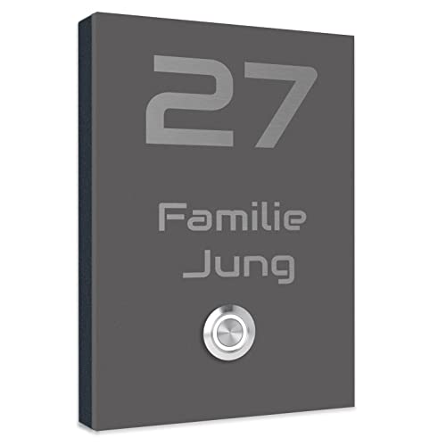 Jung-Edelstahl-Design Edelstahl Türklingel. Klingel Aufputz oder Unterputz. Klingelplatte 17x12 cm. Klingelschild mit Gravur Klingeltaster LED Trier 2G (Eisenglimmer DB 703) von Jung Edelstahl Design