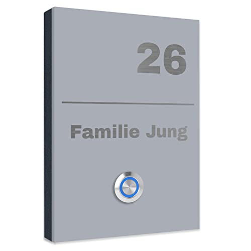Jung-Edelstahl-Design Edelstahl Türklingel. Klingel Aufputz oder Unterputz. Klingelplatte 17x12 cm. Klingelschild mit Gravur Klingeltaster LED Trier 2G (Fenstergrau RAL 7040) von Jung Edelstahl Design