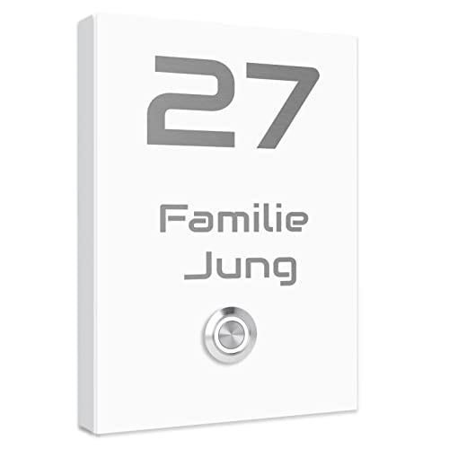 Jung-Edelstahl-Design Edelstahl Türklingel. Klingel Aufputz oder Unterputz. Klingelplatte 17x12 cm. Klingelschild mit Gravur Klingeltaster LED Trier 2G (Weiß RAL 9016) von Jung Edelstahl Design