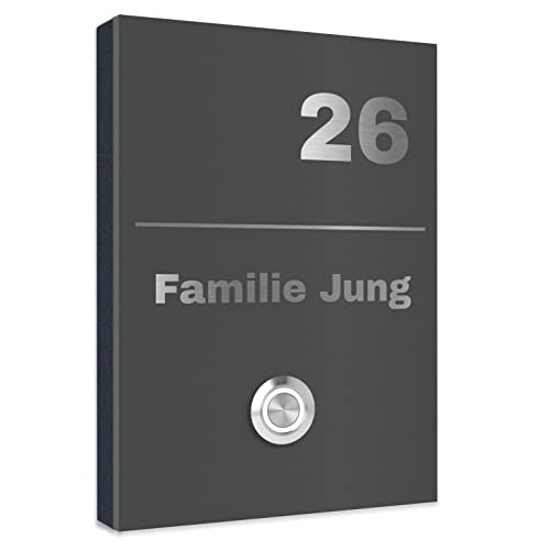 Jung-Edelstahl-Design Edelstahl Türklingel. Klingel Aufputz oder Unterputz. Klingelplatte 17x12 cm. Klingelschild mit Gravur Klingeltaster LED Trier 2G (anthrazit) pulverbeschichtet von Jung Edelstahl Design
