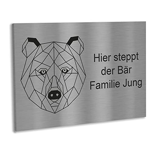 Jung Edelstahl Design Edelstahl Türschild mit Motiv Bär in 12x8 cm oder 8x3,5 cm selbstklebend. Brifkastenschild, Postkastenschild, Türschild von Jung Edelstahl Design