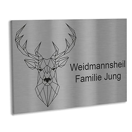 Jung Edelstahl Design Edelstahl Türschild mit Motiv Hirsch in 12x8 cm oder 8x3,5 cm selbstklebend. Brifkastenschild, Postkastenschild, Türschild von Jung Edelstahl Design