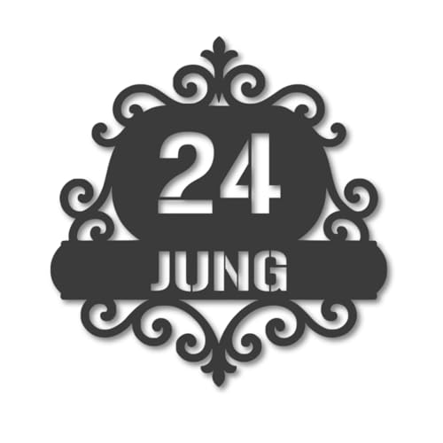 Jung Edelstahl Design – Hausnummernschild aus Edelstahl – Floral mit Ranken | personalisierbar mit Straßenname oder Hausname | versch. Größen & Farben | witterungsbeständig (Anthrazit) von Jung Edelstahl Design