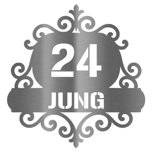 Jung Edelstahl Design – Hausnummernschild aus Edelstahl – Floral mit Ranken | personalisierbar mit Straßenname oder Hausname | versch. Größen & Farben | witterungsbeständig (Edelstahl) von Jung Edelstahl Design