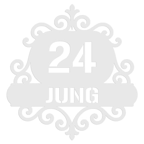 Jung Edelstahl Design – Hausnummernschild aus Edelstahl – Floral mit Ranken | personalisierbar mit Straßenname oder Hausname | versch. Größen & Farben | witterungsbeständig (Weiß) von Jung Edelstahl Design