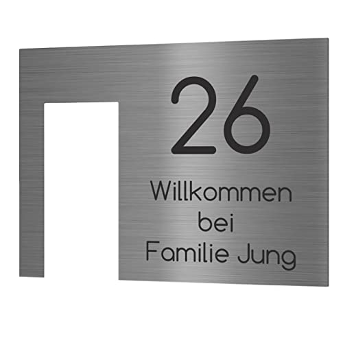 Jung Edelstahl Design Modernes V2A Edelstahl Türschild optimiert für Ring Video Doorbell Pro 2 Klingelschild 20x15 cm Haustürschild mit Hausnummer und Namen individuell personalisierbar… (Edelstahl) von Jung Edelstahl Design