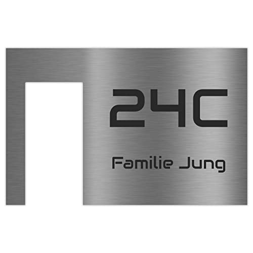 Jung Edelstahl Design Modernes V2A Edelstahl Türschild optimiert für Ring Video Doorbell wired Klingelschild 20x13 cm Haustürschild mit Hausnummer und Namen individuell personalisierbar… (Edelstahl) von Jung Edelstahl Design