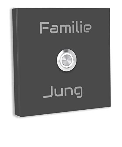Jung Edelstahl Design Türklingel Bochum - Klingel V2A Edelstahl - incl. Gravur - LED Taster wählbar - Aufputz/Unterputztürklingel (Anthrazit RAL 7016, 10x10 cm) von Jung Edelstahl Design