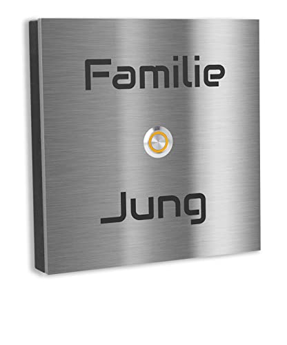 Jung Edelstahl Design Türklingel Bochum - Klingel V2A Edelstahl - incl. Gravur - LED Taster wählbar - Aufputz/Unterputztürklingel (Edelstahl, 12x12 cm) von Jung Edelstahl Design