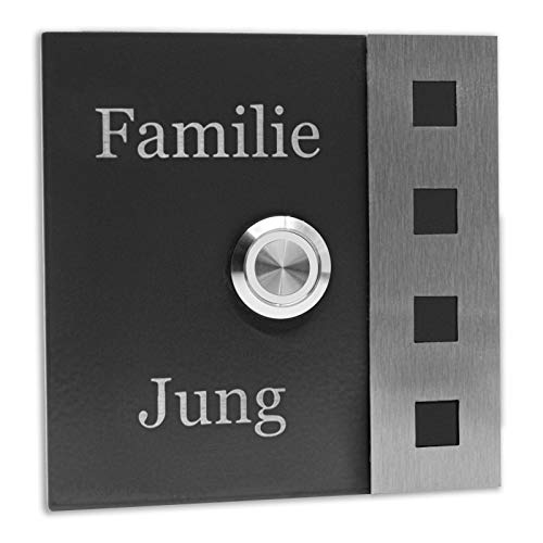 Jung Edelstahl Design Türklingel Chicago Klingelschild 10x10 cm mit Gravur LED weiss von Jung Edelstahl Design
