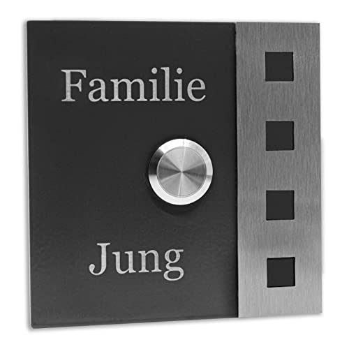 Jung Edelstahl Design Türklingel Chicago Klingelschild 10x10 cm mit Gravur Klingeltaster ohne LED von Jung Edelstahl Design