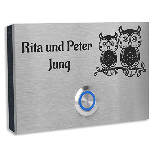 Jung-Edelstahl-Design Türklingel London1G Motiv Eule. Klingelplatte 12x8 cm. Klingelschild mit Gravur Klingeltaster mit oder ohne LED… von Jung Edelstahl Design