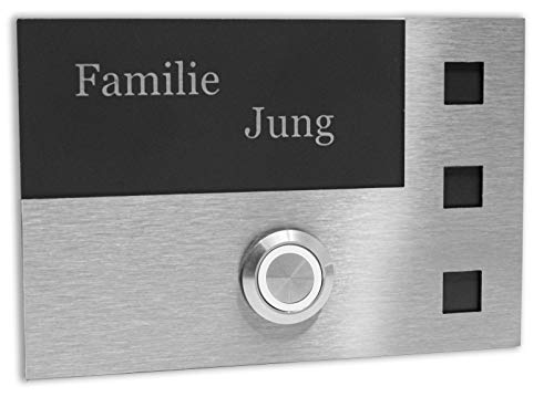 Jung Edelstahl Design Türklingel Los Angeles Klingelschild 12x8 cm mit Gravur LED weiss von Jung Edelstahl Design