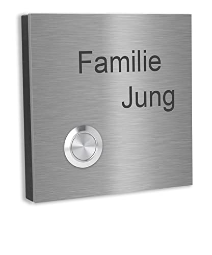 Jung Edelstahl Design Türklingel Lünen - Klingel V2A Edelstahl - incl. Gravur - LED Taster wählbar - Aufputz/Unterputztürklingel (Edelstahl, 10x10 cm) von Jung Edelstahl Design