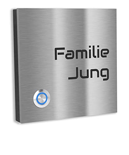 Jung Edelstahl Design Türklingel Lünen - Klingel V2A Edelstahl - incl. Gravur - LED Taster wählbar - Aufputz/Unterputztürklingel (Edelstahl, 12x12 cm) von Jung Edelstahl Design