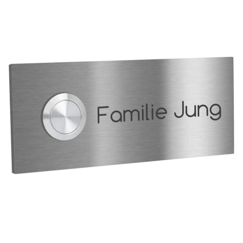 Jung-Edelstahl-Design Türklingel Mainz 1G. Klingelplatte 12x5 cm, 15x7 cm oder 18x10 cm. Klingelschild mit individueller Gravur (ohne LED) von Jung Edelstahl Design