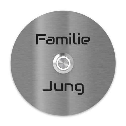 Jung Edelstahl Design Türklingel Miami rund ab 8x8 cm Klingelplatte incl. Gravur Klingelschild mit LED Taster… (Weiss) von Jung Edelstahl Design