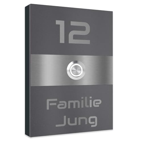 Jung Edelstahl Design Türklingel Philadelphia Eisenglimmer db703 pulverbeschichtet Klingelschild mit LED und Gravur Haustürklingel Klingelplatte Klingel (Eisenglimmer db703) von Jung Edelstahl Design