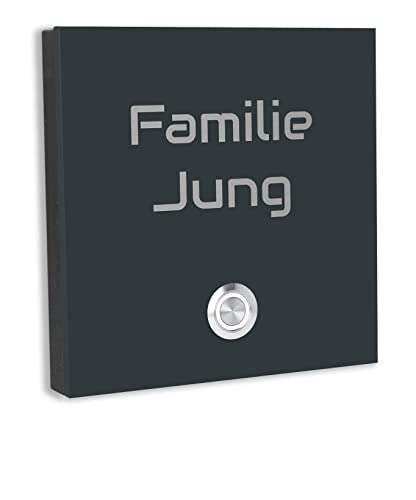 Jung Edelstahl Design Türklingel Wien - Klingel V2A Edelstahl - incl. Gravur - LED Taster wählbar - Aufputz/Unterputztürklingel (Anthrazit RAL 7016, 12x12 cm) von Jung Edelstahl Design