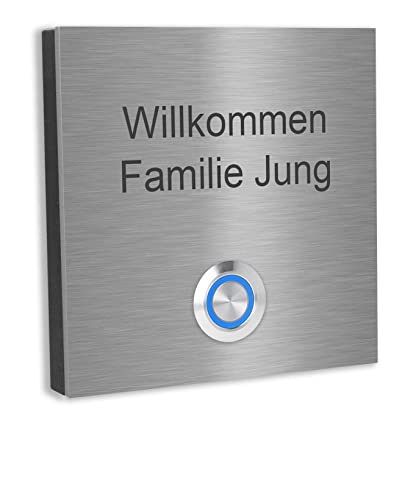 Jung Edelstahl Design Türklingel Wien - Klingel V2A Edelstahl - incl. Gravur - LED Taster wählbar - Aufputz/Unterputztürklingel (Edelstahl, 10x10 cm) von Jung Edelstahl Design