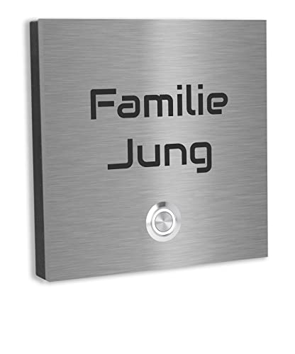 Jung Edelstahl Design Türklingel Wien - Klingel V2A Edelstahl - incl. Gravur - LED Taster wählbar - Aufputz/Unterputztürklingel (Edelstahl, 12x12 cm) von Jung Edelstahl Design