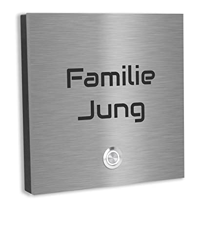 Jung Edelstahl Design Türklingel Wien - Klingel V2A Edelstahl - incl. Gravur - LED Taster wählbar - Aufputz/Unterputztürklingel (Edelstahl, 15x15 cm) von Jung Edelstahl Design