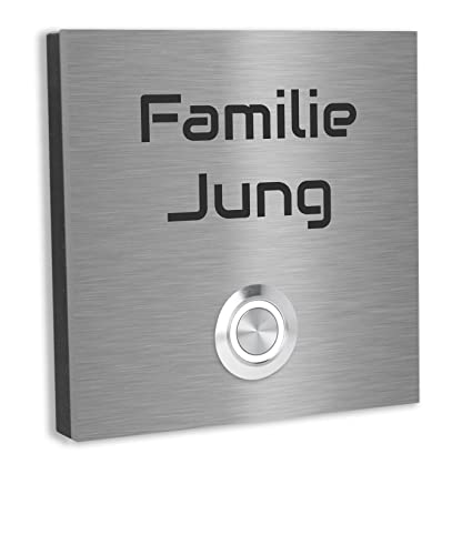 Jung Edelstahl Design Türklingel Wien - Klingel V2A Edelstahl - incl. Gravur - LED Taster wählbar - Aufputz/Unterputztürklingel (Edelstahl, 8x8 cm) von Jung Edelstahl Design