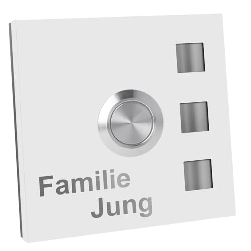 Jung-Edelstahl-Design Türklingel mit Gravur Köln Klingelplatte 7 x 7 cm. Led Taster weiss. Weiss pulverbeschichtet Klingelschild V2a Edelstahl. (ohne LED) von Jung Edelstahl Design