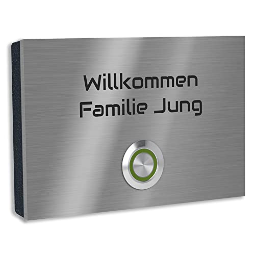 Jung Edelstahl Design Türklingel mit Gravur "London 2" Klingelplatte in verschiedenen Größen. Varianten als Aufputz oder Unterputz Klingelschild. Klingel mit Led Taster grün und Schraubkontakten. Jung Edelstahl Design Türklingel mit Gravur "London 2" Klingelplatte in verschiedenen Größen. Varianten als Aufputz oder Unterputz Klingelschild. Klingel mit Led Taster grün und Schraubkontakten. von Jung Edelstahl Design