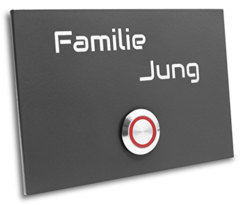 Jung-Edelstahl-Design Türklingel. Gravur, Led Taster rot, anthrazit pulverbeschichtet 12 x 8 cm Haustürklingel Klingelschild London 08 von Jung Edelstahl Design