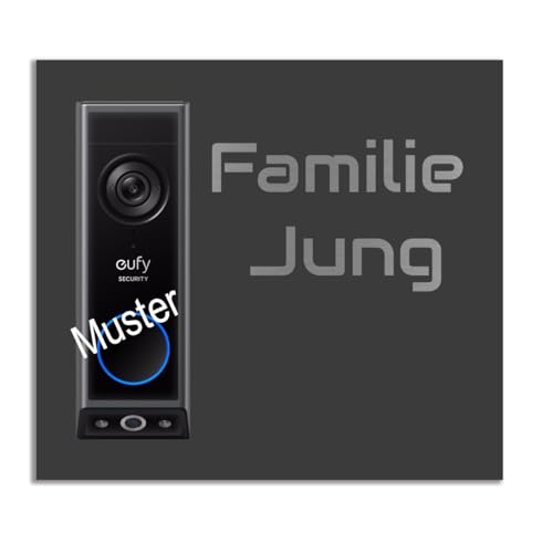 Jung Edelstahl Design Türschild für Eufy E340 aus V2A Edelstahl - Klingelschild 18x20 cm oder 22x10 cm Haustürschild mit Namen personalisierbar (Anthrazit, 18x20 cm) von Jung Edelstahl Design