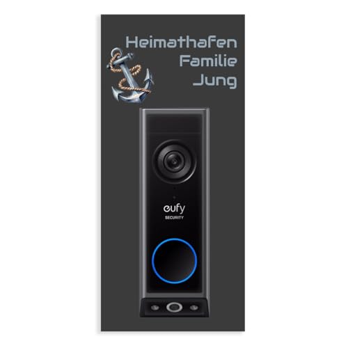 Jung Edelstahl Design Türschild für Eufy E340 aus V2A Edelstahl - Klingelschild 18x20 cm oder 22x10 cm Haustürschild mit Namen personalisierbar (Anthrazit, 22x10 cm) von Jung Edelstahl Design